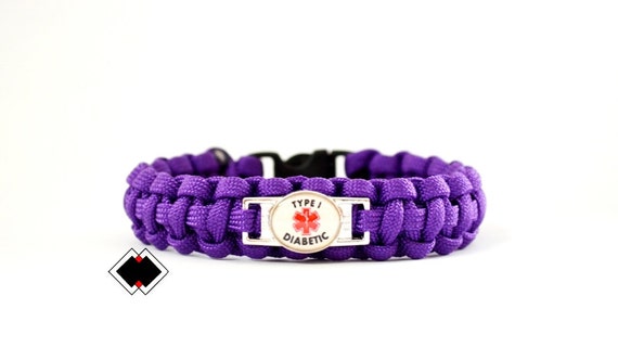 Type I Diabetic Diabetes Medical Alert Paracord Bracelet Purple or Custom Made Handmade in USA