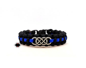 double infinity sign charm - Police thin blue line or custom color 550 paracord survival bracelet   - handmade in USA