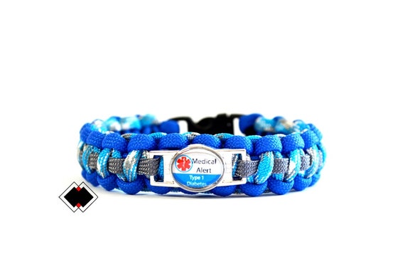 Type 1 Diabetes Type 2 Diabetes Medical Alert Paracord Bracelet blues and grey or Custom Made in USA