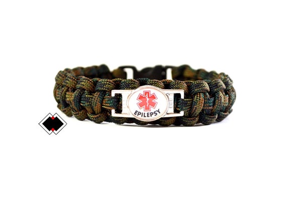 Epilepsy - Medical Alert Paracord Bracelet - woodland camo or Custom Made - Handmade in USA