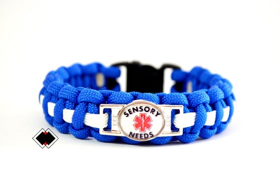 Sensory Needs - Medical Alert Paracord Bracelet - Blue and White or Custom Made - Handmade in USA