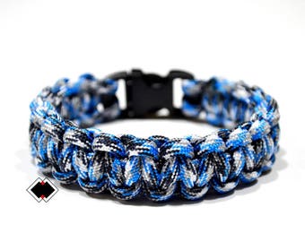 paracord survival bracelet blue camo handmade in USA