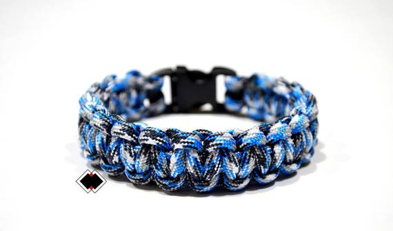 paracord survival bracelet blue camo handmade in USA