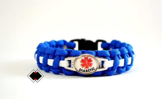 Diabetic - Diabetes Medical Alert Paracord Bracelet - Blue and White or Custom Made - Handmade in USA
