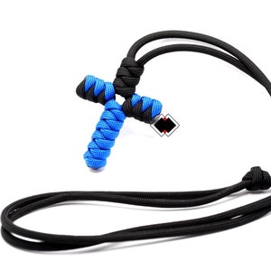 Adjustable large cross necklace - black and blue / custom color - 550 paracord handmade in USA