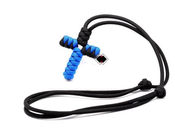 Adjustable large cross necklace - black and blue / custom color - 550 paracord handmade in USA