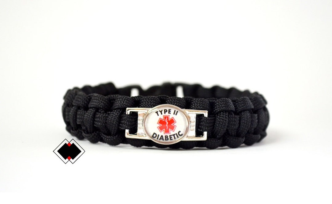 Type II Diabetic Diabetes Medical Alert Paracord Bracelet Black or