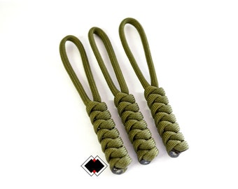3 pack 550 paracord zipper pulls keychain knife lanyard handmade in USA  od green or custom color