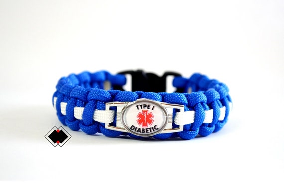 Type I Diabetic - Diabetes Medical Alert Paracord Bracelet - Blue and White or Custom Made - Handmade in USA
