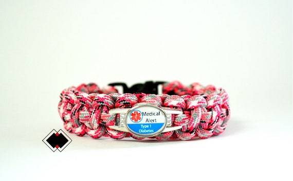 Type 1 Diabetes Diabetes Medical Alert Paracord Bracelet pink camo or Custom Made in USA