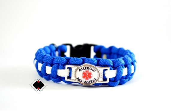 Allergic No Wheat - Medical Alert Paracord Bracelet - Blue and White or Custom Made - Handmade in USA
