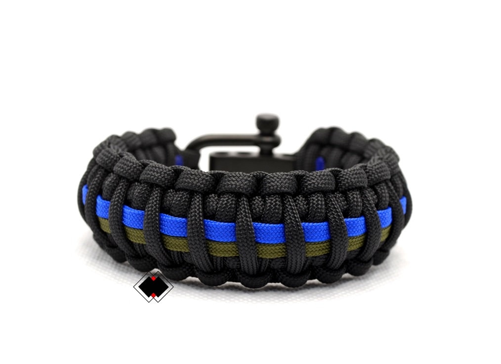 550 Paracord Survival Bracelet Cobra Thin Line Police Black/Blue 