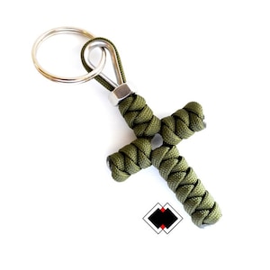 Customizable Cross keychain - 550 Paracord - OD Green - Handmade in USA