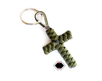 Aanpasbare sleutelhanger met kruis - 550 paracord - OD groen - handgemaakt in de VS