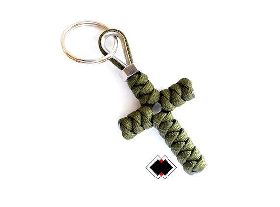 Customizable Cross keychain - 550 Paracord - OD Green - Handmade in USA