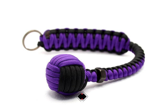 Customizable 1" Monkey Fist keychain purple-black 550 Paracord Handmade in USA