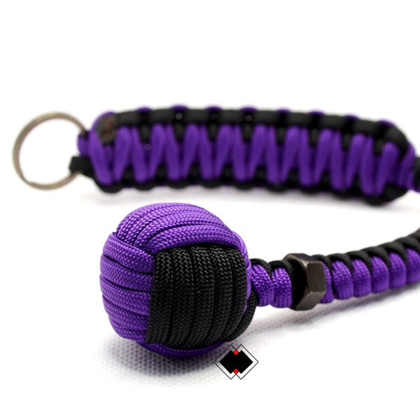 Customizable 1" Monkey Fist keychain purple-black 550 Paracord Handmade in USA