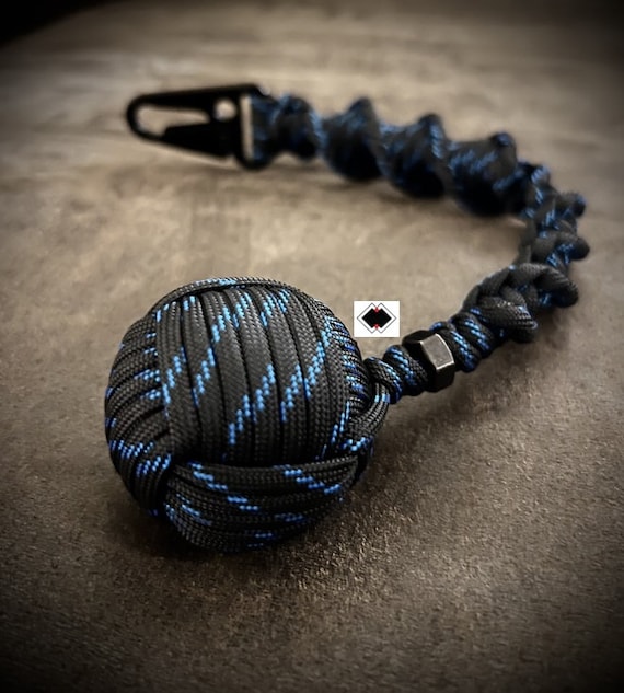 Customizable 1.5" Monkey Fist lanyard keychain Police thin blue line 550 Paracord Handmade in USA