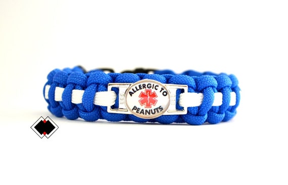 Allergic to Peanuts Medical Alert Paracord Bracelet  blue and white or Custom Made  Handmade in USA