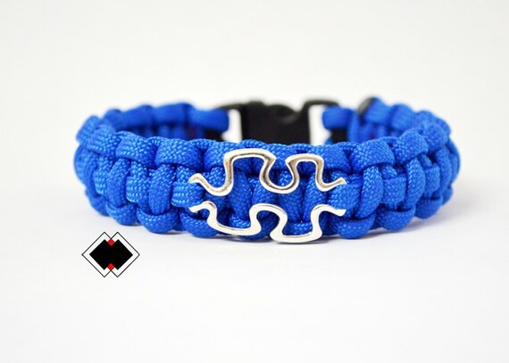 Autism Awareness - 550 paracord survival bracelet - blue with puzzle - handmade