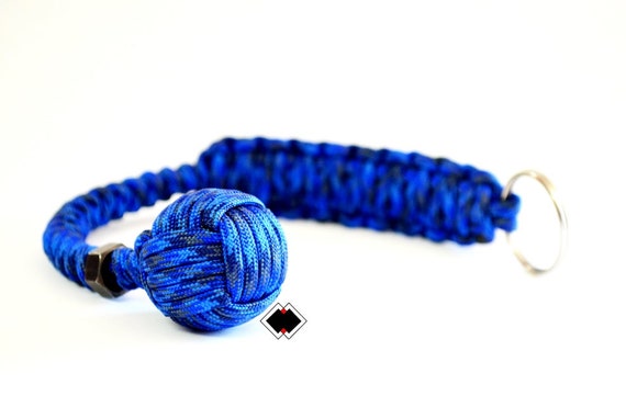 Customizable 1" Monkey Fist keychain - Blue Jean - Denim - 550 Paracord - Handmade in USA