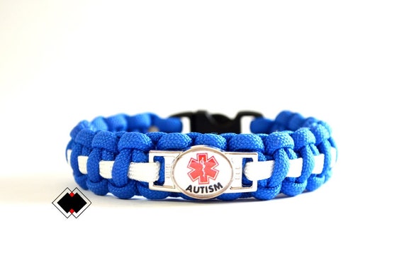 Autism Medical Alert Paracord Bracelet Autism blue and white or Custom Made Handmade in USA