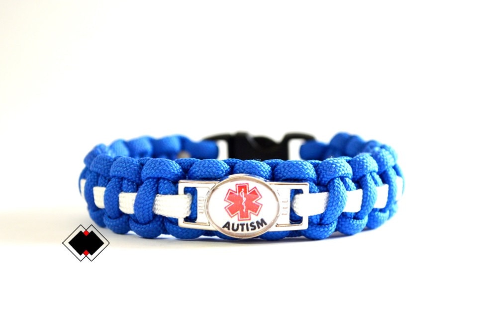 Autism Medical Alert Paracord Bracelet Autism blue and white or Custom Made  Handmade in USA