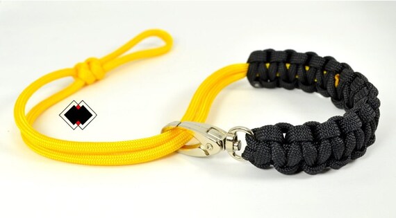 paracord camera wrist strap - black-yellow - adjustable with swivel clasp - custom - made in USA