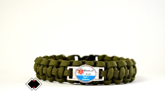 Type 1 Diabetes Diabetes Medical Alert Paracord Bracelet OD green or Custom Made in USA