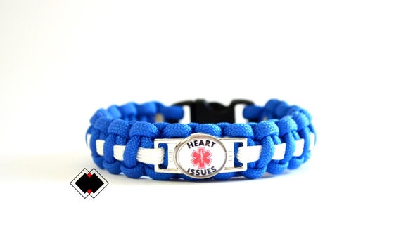 Heart Issues Medical Alert Paracord Bracelet  blue and white or Custom Made  Handmade in USA