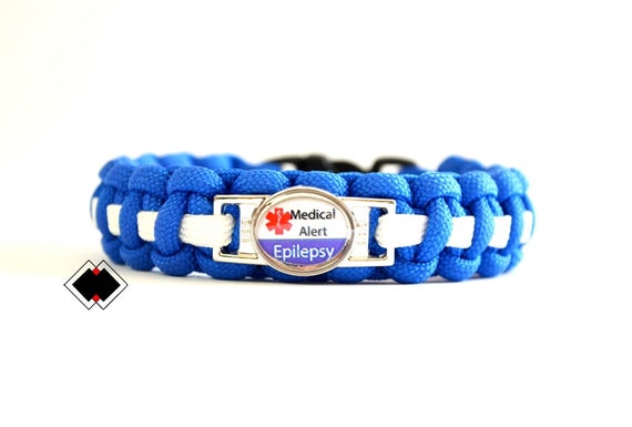 Epilepsy Medical Alert Paracord Bracelet  Epilepsy blue and white or Custom Made  Handmade in USA