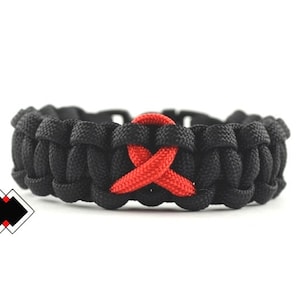 Heart Disease Blood Donor Stroke Parkinson HIV/AIDS Awareness Red Ribbon 550 paracord bracelet Handmade in USA