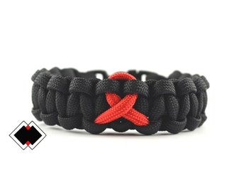 Heart Disease Blood Donor Stroke Parkinson HIV/AIDS Awareness Red Ribbon 550 paracord bracelet Handmade in USA