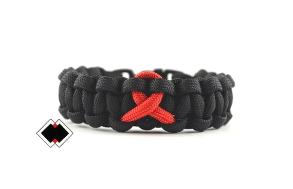 Heart Disease Blood Donor Stroke Parkinson HIV/AIDS Awareness Red Ribbon 550 paracord bracelet Handmade in USA