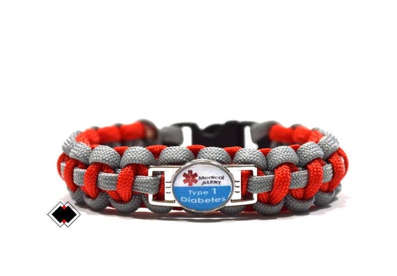 Type 1 Diabetes - Type 2 Diabetes Medical Alert Paracord Bracelet - Ohio State red scarlet/gray - Handmade in USA