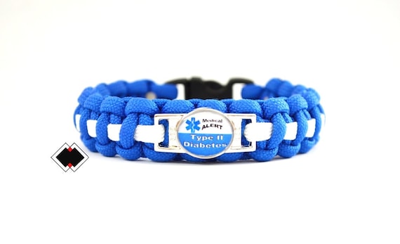 Type II Diabetic Diabetes Medical Alert Paracord Bracelet N Blue and White or Custom Made Handmade in USA