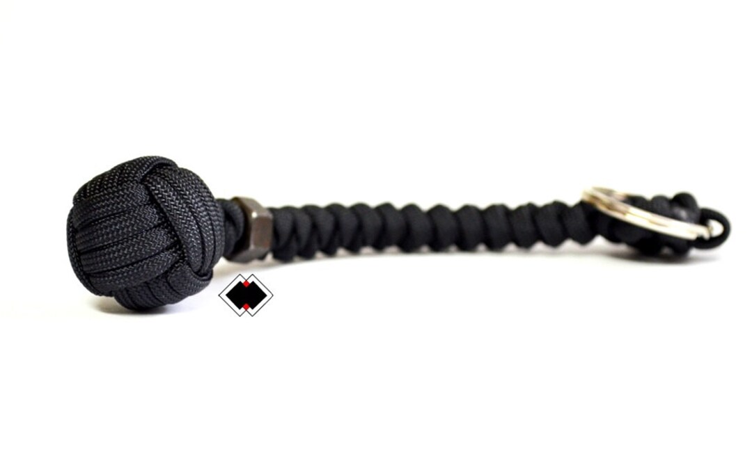 Customizable 3/4 Monkey Fist Keychain 550 Paracord Black Handmade in