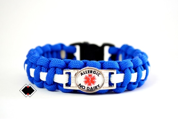 Allergic No Dairy - Medical Alert Paracord Bracelet - Blue and White or Custom Made - Handmade in USA