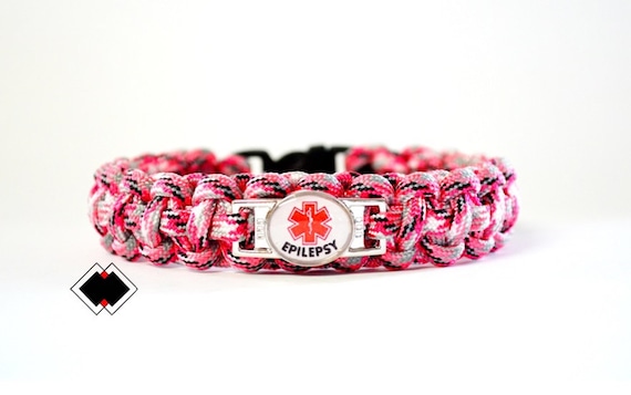 Epilepsy Medical Alert Paracord Bracelet pink camo or Custom Made - Handmade in USA