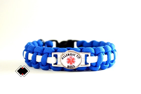 Allergic to Bees - Medical Alert Paracord Bracelet - Blue and White or Custom Made - Handmade in USA