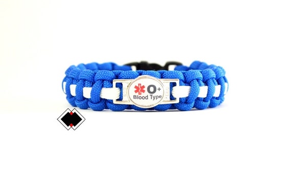 Blood Type O+ Positive Medical Alert Paracord Bracelet custom colors Handmade in USA