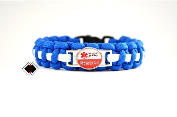 See Wallet Card R Medical Alert Paracord Bracelet Blue and White or Custom Made Handmade in USA