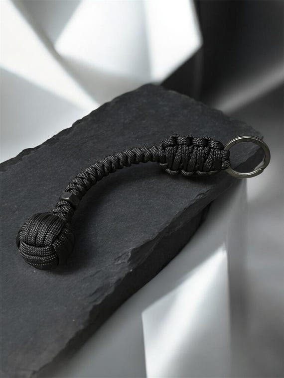 Customizable 3/4" Monkey Fist keychain 550 Paracord black handmade in USA