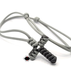 Adjustable cross necklace  - grays  / custom color - 550 paracord handmade in USA