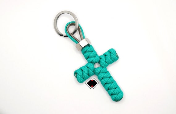 Customizable Cross keychain - 550 Paracord - Teal - Handmade in USA