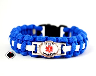 Type II Diabetic - Diabetes Medical Alert Paracord Bracelet - Blue and White or Custom Made - Handmade in USA