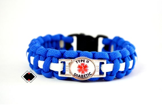 Type II Diabetic - Diabetes Medical Alert Paracord Bracelet - Blue and White or Custom Made - Handmade in USA