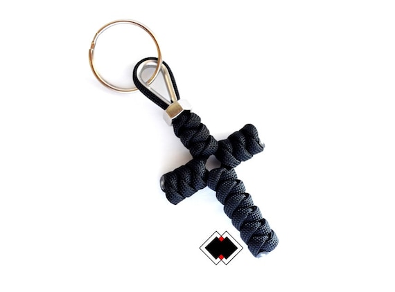 Customizable Cross keychain - 550 Paracord - Black - Handmade in USA