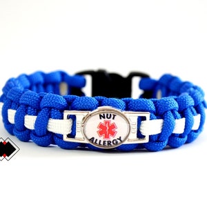 Nut Allergy - Medical Alert Paracord Bracelet - Blue and White or Custom Made - Handmade in USA