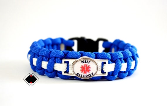 Nut Allergy - Medical Alert Paracord Bracelet - Blue and White or Custom Made - Handmade in USA